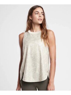Athleta Zephyr sleeveless polyester ivory snakeskin top shirt blouse Large luxe